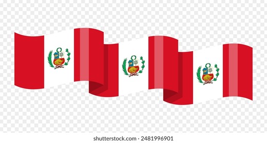 Ilustración vectorial de la bandera ondulada del Perú sobre fondo transparente