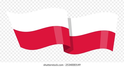 Vector illustration of wavy Poland flag on transparent background
