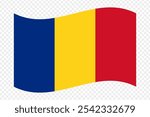 Vector illustration of wavy Romania flag on transparent background