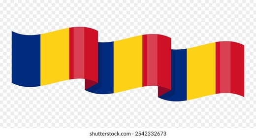 Ilustración vectorial de la bandera ondulada de Rumania sobre fondo transparente