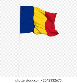 Ilustración vectorial de la bandera ondulada de Rumania sobre fondo transparente