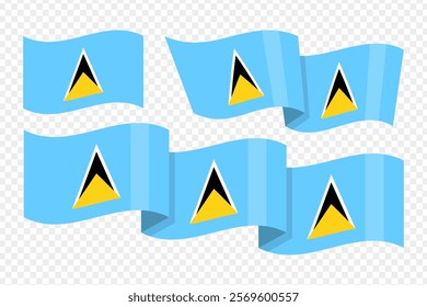 Vector illustration of wavy Saint Lucia flag on transparent background