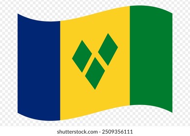 Ilustración vectorial de la bandera ondulada de San Vicente y las Granadinas sobre fondo transparente