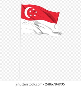 Vector illustration of wavy Singapore flag on transparent background