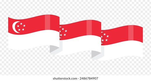 Vector illustration of wavy Singapore flag on transparent background