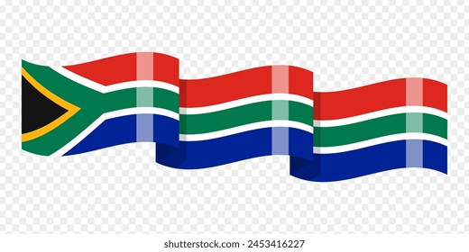 Vector illustration of wavy South Africa flag on transparent background
