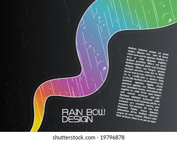 Vector illustration of a wavy stripe with rainbow rain colors and drops. Copy space for custom elements on textured background.
