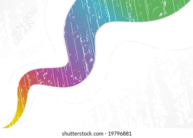 Vector illustration of a wavy stripe with rainbow rain colors and drops. Copy space for custom elements on textured background.