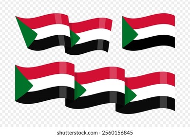 Vector illustration of wavy Sudan flag on transparent background
