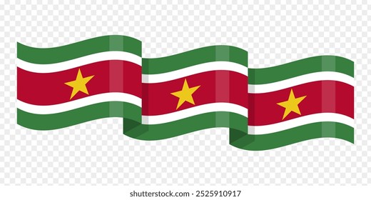 Vector illustration of wavy Suriname flag on transparent background