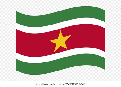 Ilustración vectorial de la bandera ondulada de Surinam sobre fondo transparente