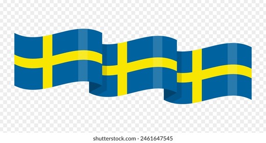Vector illustration of wavy Sweden flag on transparent background