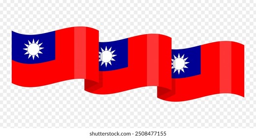 Vector illustration of wavy Taiwan flag on transparent background