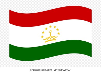 Vector illustration of wavy Tajikistan flag on transparent background