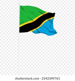 Ilustración vectorial de la bandera ondulada de Tanzania sobre fondo transparente