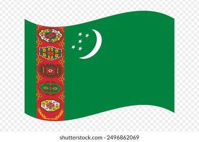 Vektorgrafik der wellenförmigen Flagge Turkmenistans auf transparentem Hintergrund