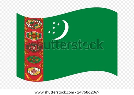 Vector illustration of wavy Turkmenistan flag on transparent background