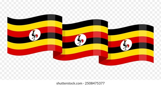 Vector illustration of wavy Uganda flag on transparent background