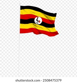 Vector illustration of wavy Uganda flag on transparent background