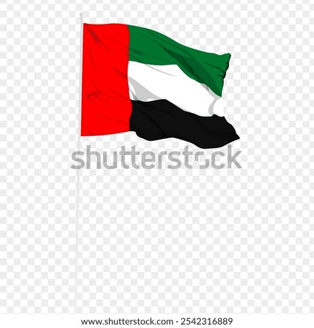 Vector illustration of wavy United Arab Emirates flag on transparent background