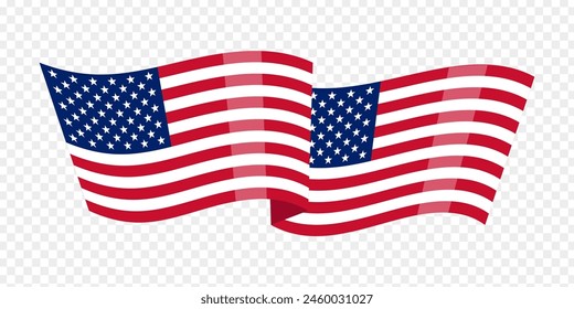 Vector illustration of wavy United States flag on transparent background