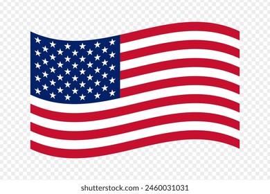 Vector illustration of wavy United States flag on transparent background