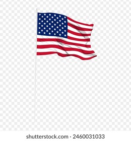 Vector illustration of wavy United States flag on transparent background