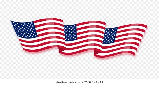 Vector illustration of wavy United States flag on transparent background