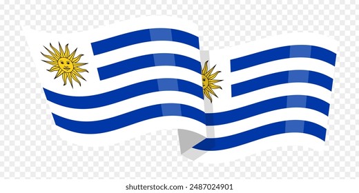 Vector illustration of wavy Uruguay flag on transparent background