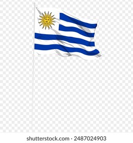 Vector illustration of wavy Uruguay flag on transparent background