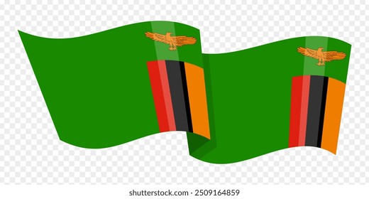 Vector illustration of wavy Zambia flag on transparent background