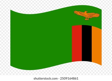 Vector illustration of wavy Zambia flag on transparent background