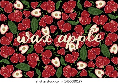 vector illustration of wax apple and leaf design with lettering wax apple background black and fruit EPS10