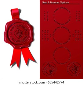 Vector illustration of a Wax Seal with engraved Warranty stamps. All the options are in place on separate layers.