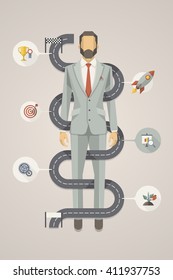 vector illustration with the way of becoming successful  businessman 