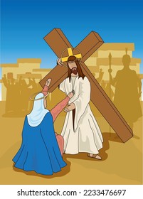 Vector illustration of the Way of the Cross, stages.