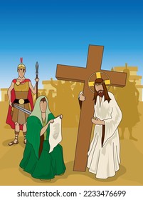 Vector illustration of the Way of the Cross, stages.