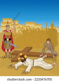 Vector illustration of the Way of the Cross, stages.