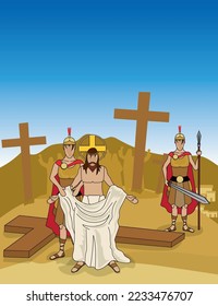 Vector illustration of the Way of the Cross, stages.