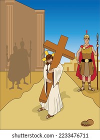 Vector illustration of the Way of the Cross, stages.