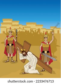 Vector illustration of the Way of the Cross, stages.