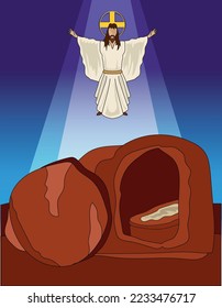 Vector illustration of the Way of the Cross, stages.