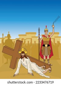 Vector illustration of the Way of the Cross, stages.