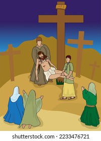 Vector illustration of the Way of the Cross, stages.