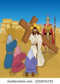 Vector illustration of the Way of the Cross, stages.