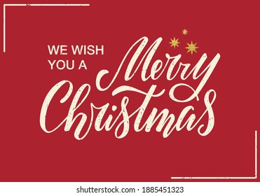 Vector illustration of we wish you a merry christmas lettering for banner, poster, greeting card, sign board, souvenirs, stickers, clothes, design. Handwritten calligraphic text for web or print
