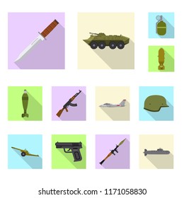 Vector illustration of weapon and gun icon. Collection of weapon and army vector icon for stock.