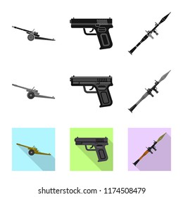 Vector illustration of weapon and gun icon. Set of weapon and army stock vector illustration.