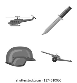 Vector illustration of weapon and gun icon. Set of weapon and army vector icon for stock.
