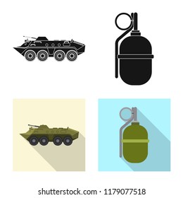 Vector illustration of weapon and gun icon. Set of weapon and army stock vector illustration.
